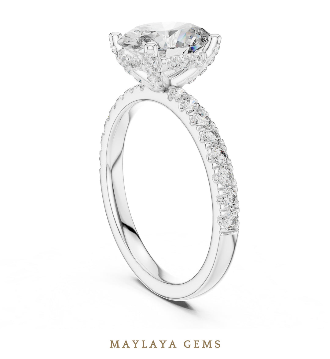 Maylaya Gems oval paved prong lab-grown diamond ring in white gold