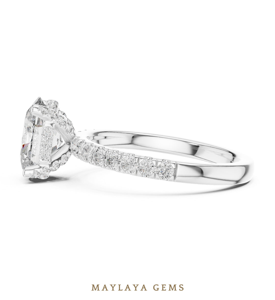 Maylaya Gems oval paved prong lab-grown diamond ring in white gold