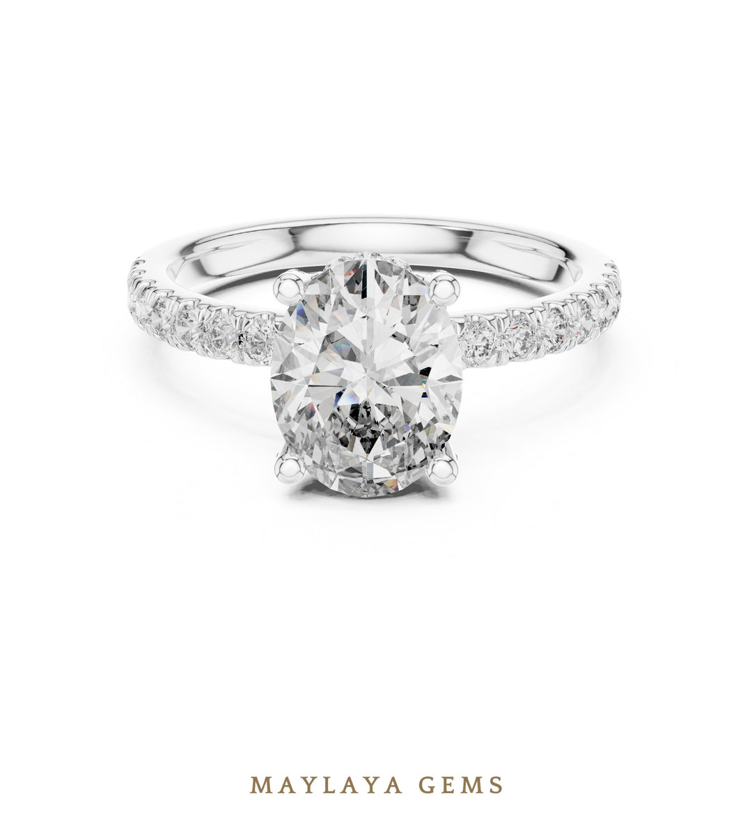 Maylaya Gems oval paved prong lab-grown diamond ring in white gold