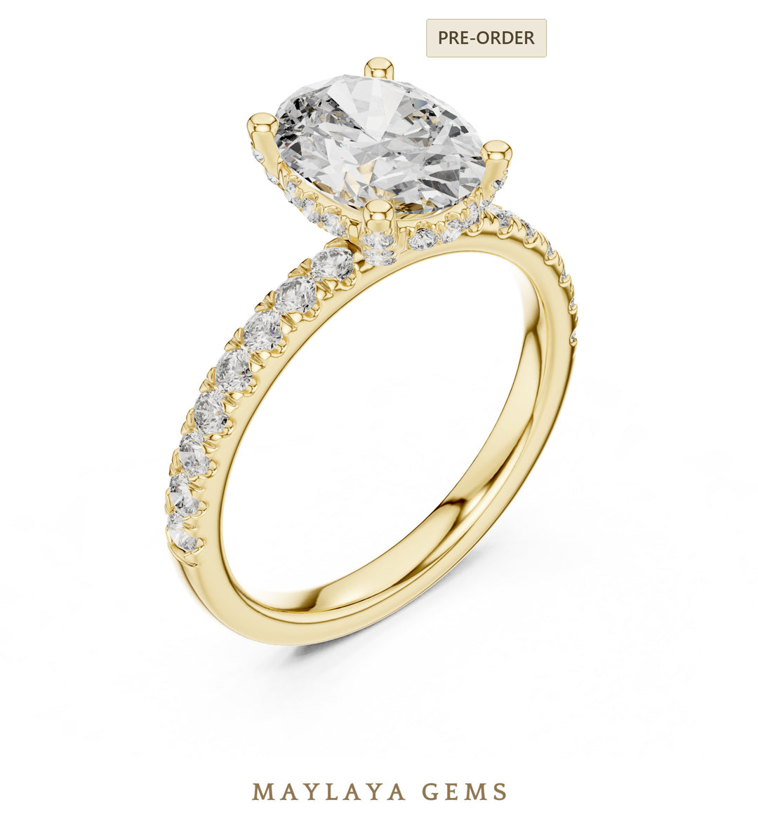 Maylaya Gems oval paved prong lab-grown diamond ring in yellow gold