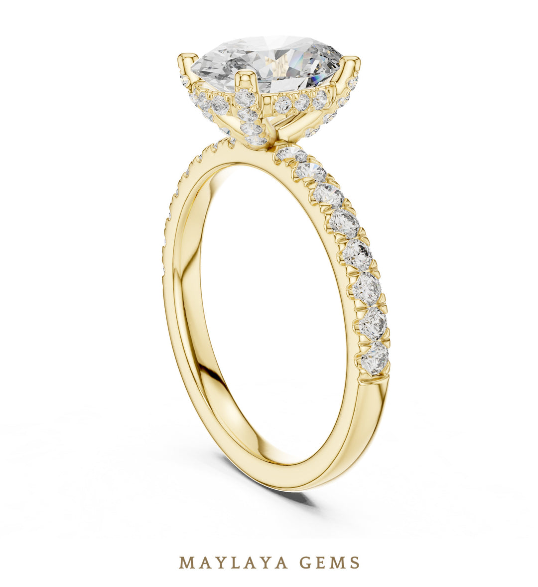Maylaya Gems oval paved prong lab-grown diamond ring in yellow gold