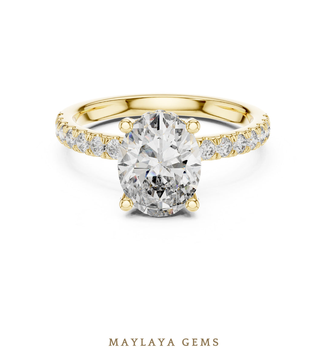 Maylaya Gems oval paved prong lab-grown diamond ring in yellow gold
