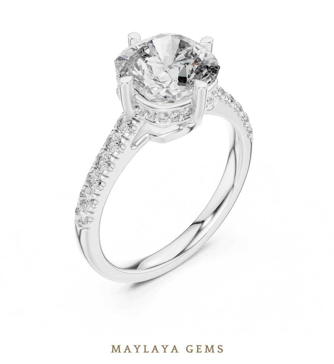 Maylaya Gems cushion scaffold lab-grown diamond ring in white gold