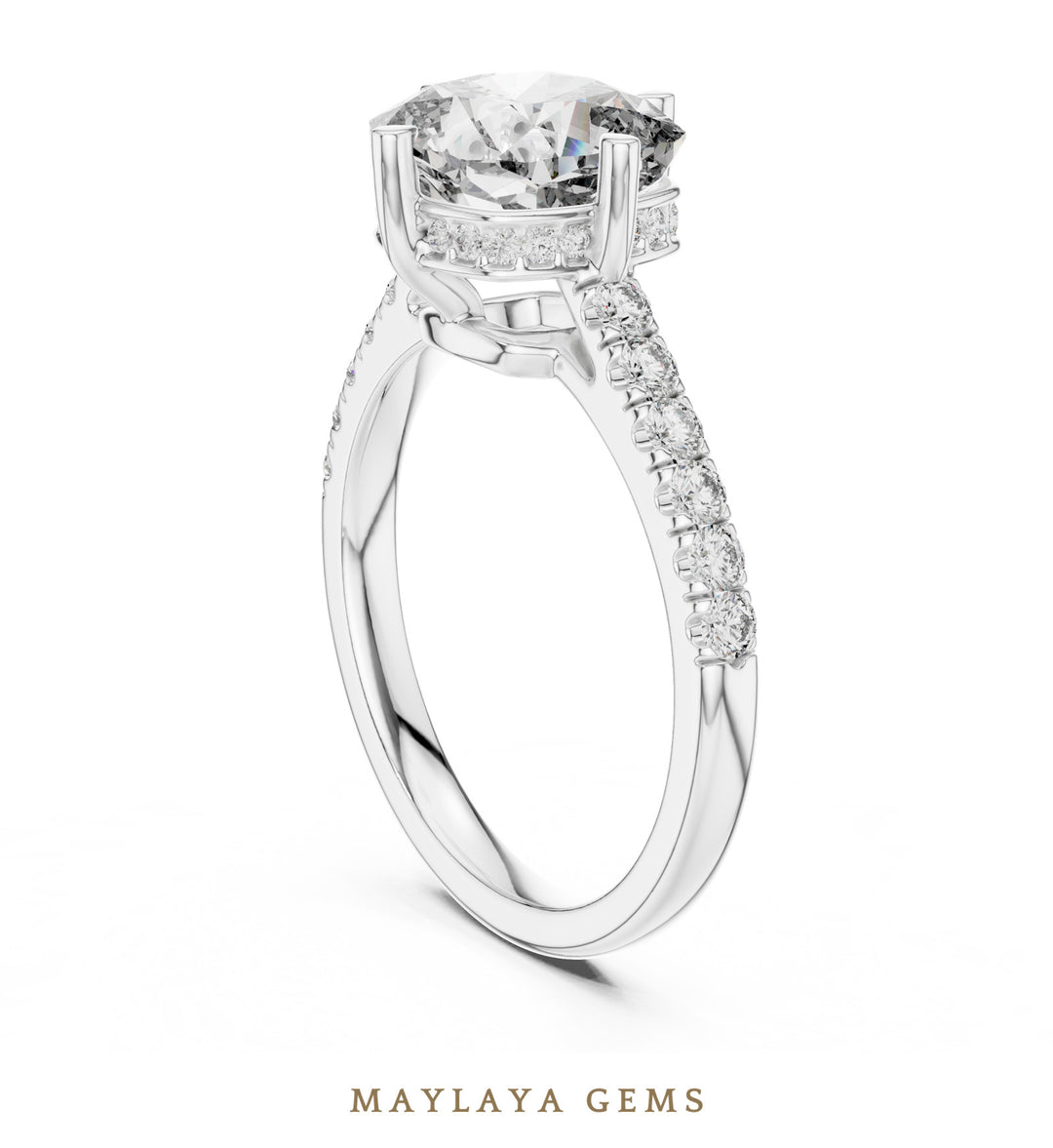 Maylaya Gems cushion scaffold lab-grown diamond ring in white gold