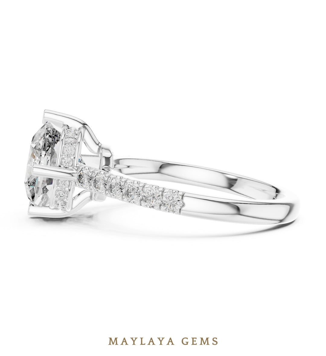 Maylaya Gems cushion scaffold lab-grown diamond ring in white gold