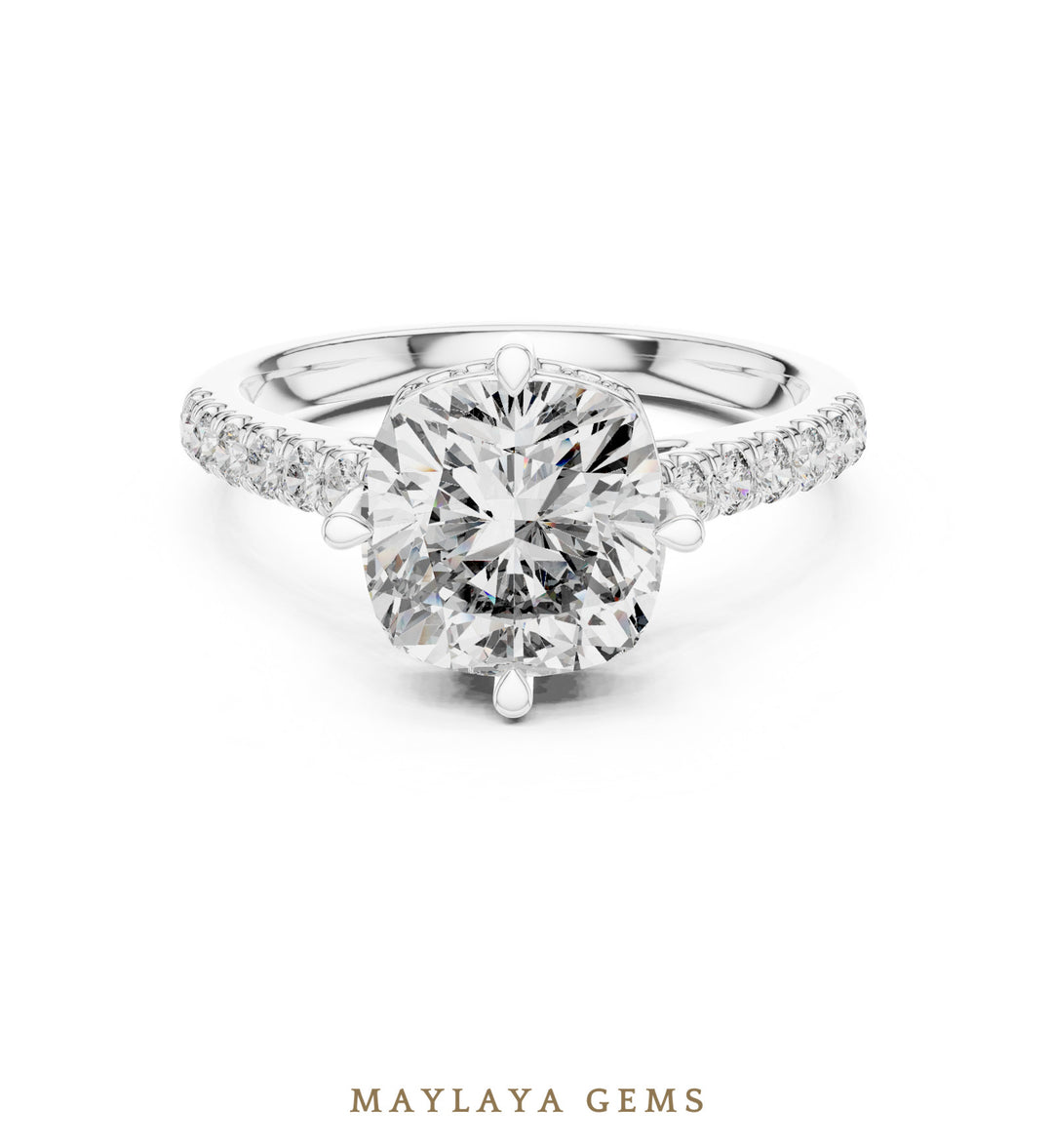 Maylaya Gems cushion scaffold lab-grown diamond ring in white gold