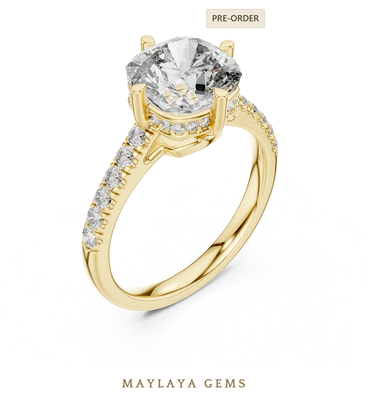 Maylaya gems cushion scaffold lab grown diamond ring in yellow gold