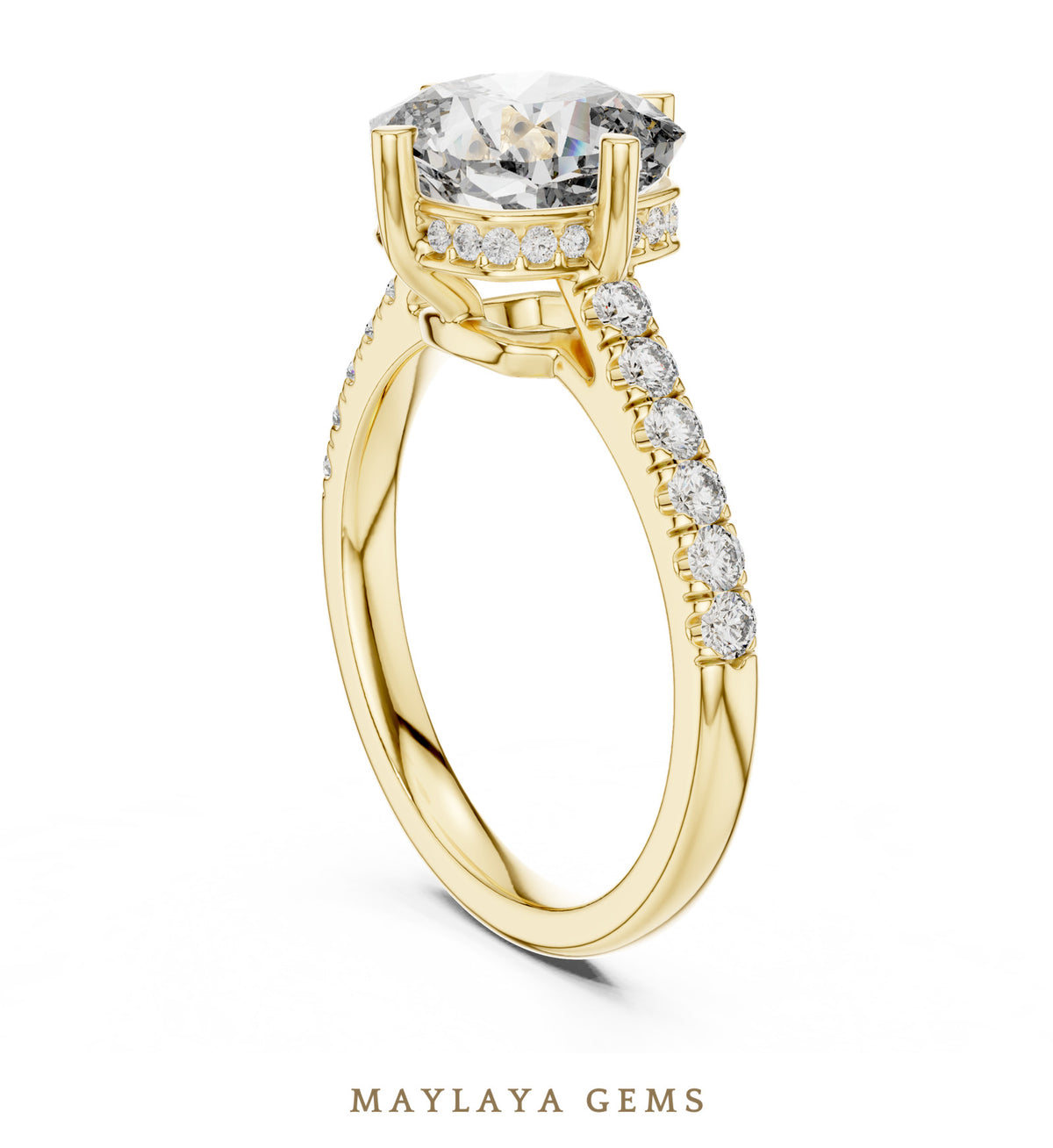 Maylaya gems cushion scaffold lab grown diamond ring in yellow gold