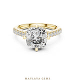 Load image into Gallery viewer, Maylaya Gems cushion scaffold lab-grown diamond ring in yellow gold
