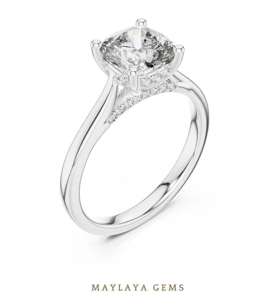 Maylaya Gems cushion diamond bridge lab-grown diamond ring in white gold