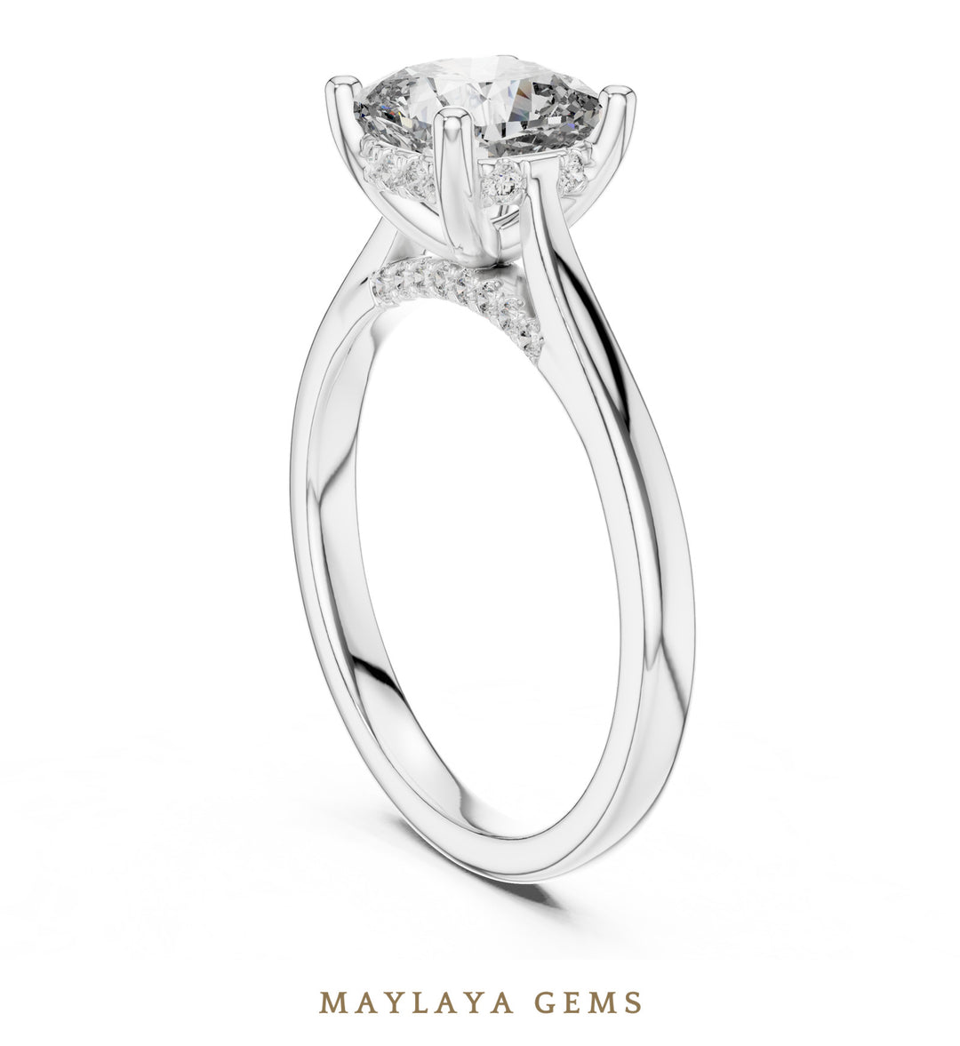 Maylaya Gems cushion diamond bridge lab-grown diamond ring in white gold