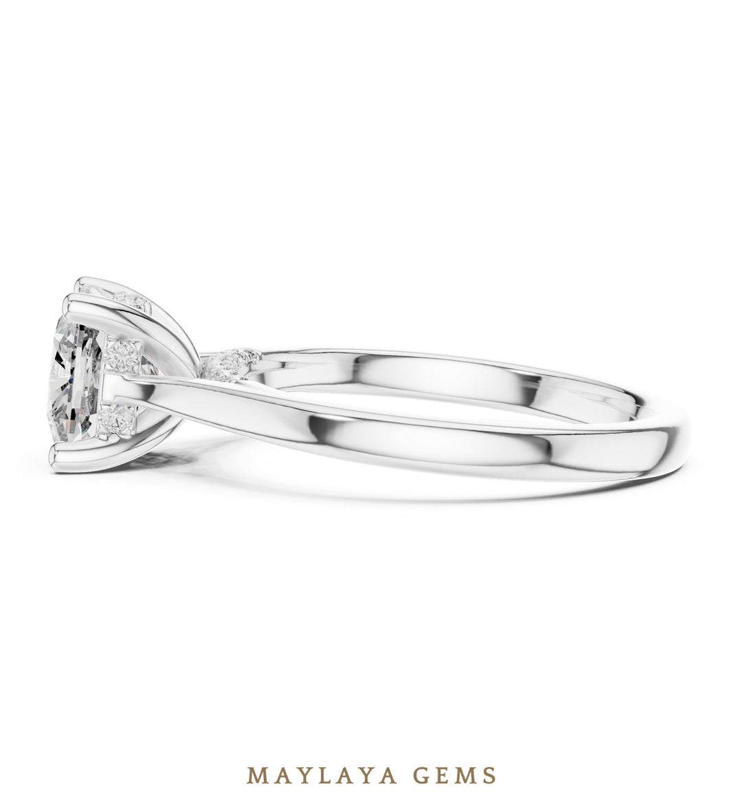 Maylaya Gems cushion diamond bridge lab-grown diamond ring in white gold