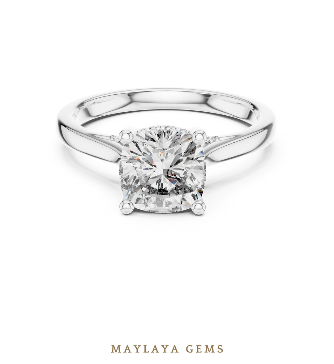 Maylaya Gems cushion diamond bridge lab-grown diamond ring in white gold