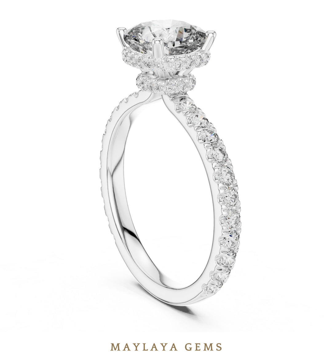 Maylaya Gems cushion double collar lab-grown diamond ring in white gold