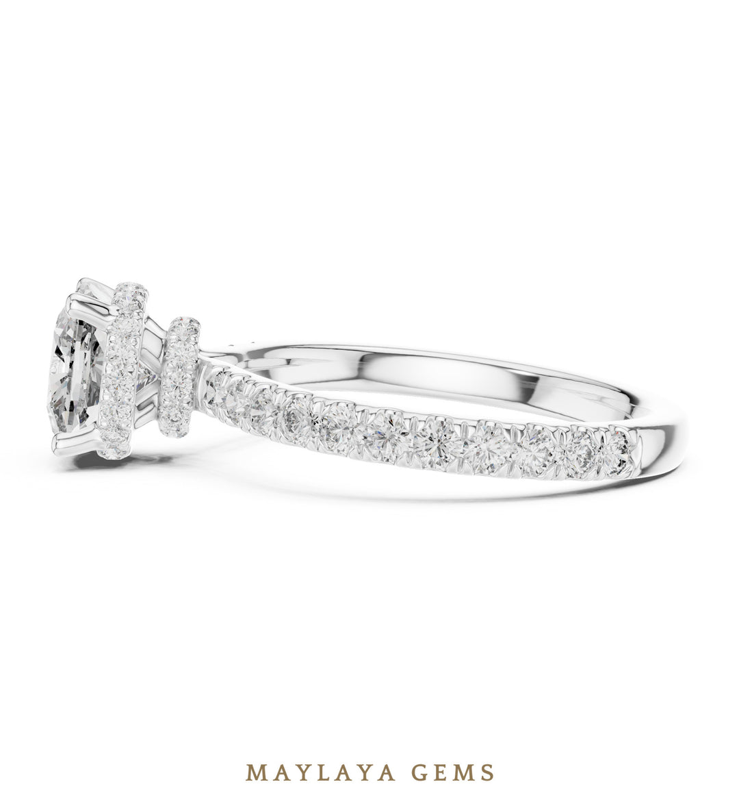 Maylaya Gems cushion double collar lab-grown diamond ring in white gold