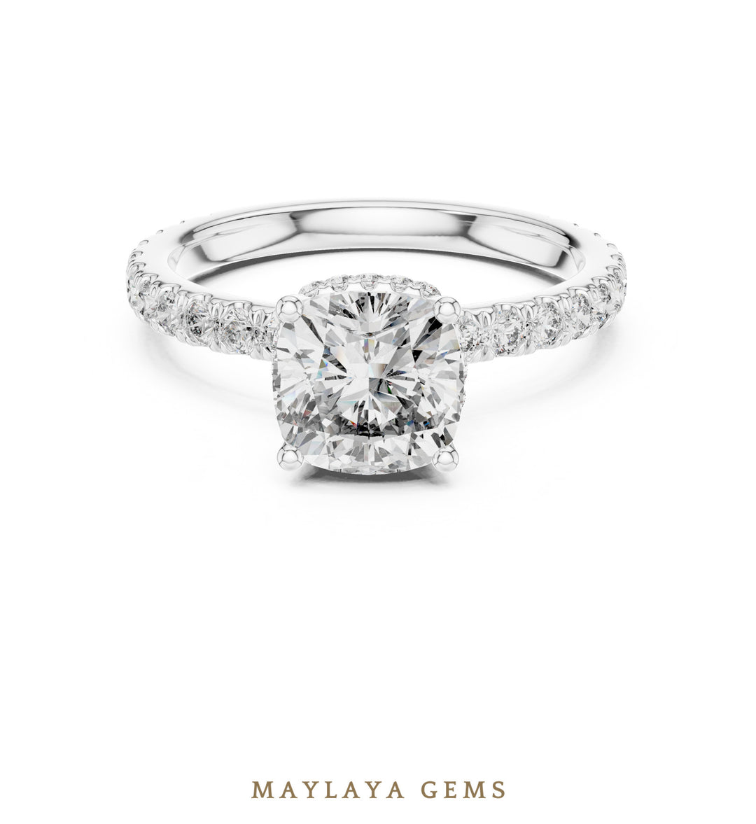 Maylaya Gems cushion double collar lab-grown diamond ring in white gold