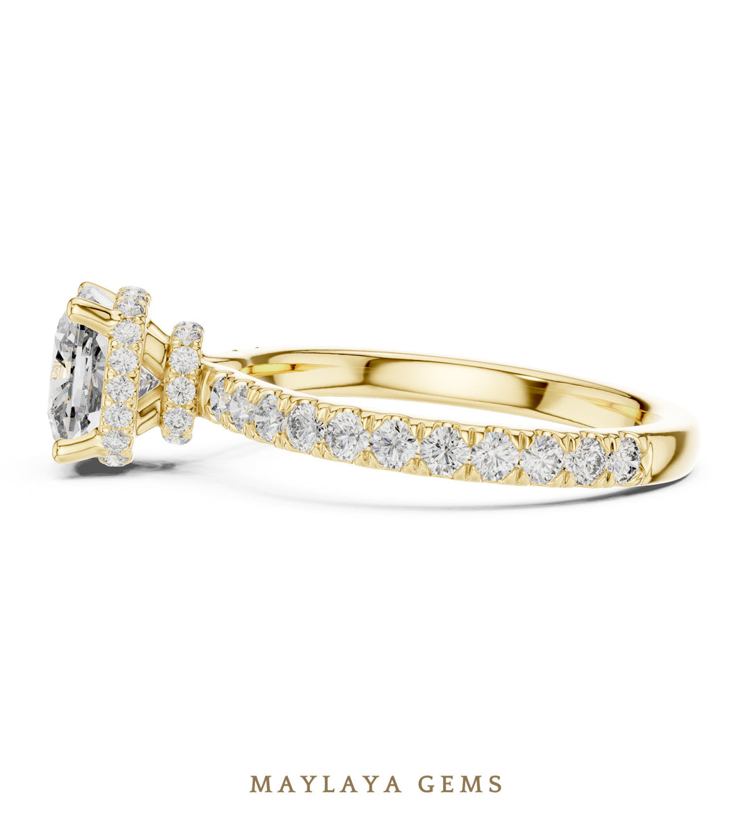 Maylaya Gems cushion double collar lab-grown diamond ring in yellow gold