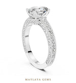 Load image into Gallery viewer, Maylaya Gems oval engraved vine lab-grown diamond ring in white gold
