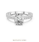 Load image into Gallery viewer, Maylaya Gems oval engraved vine lab-grown diamond ring in white gold
