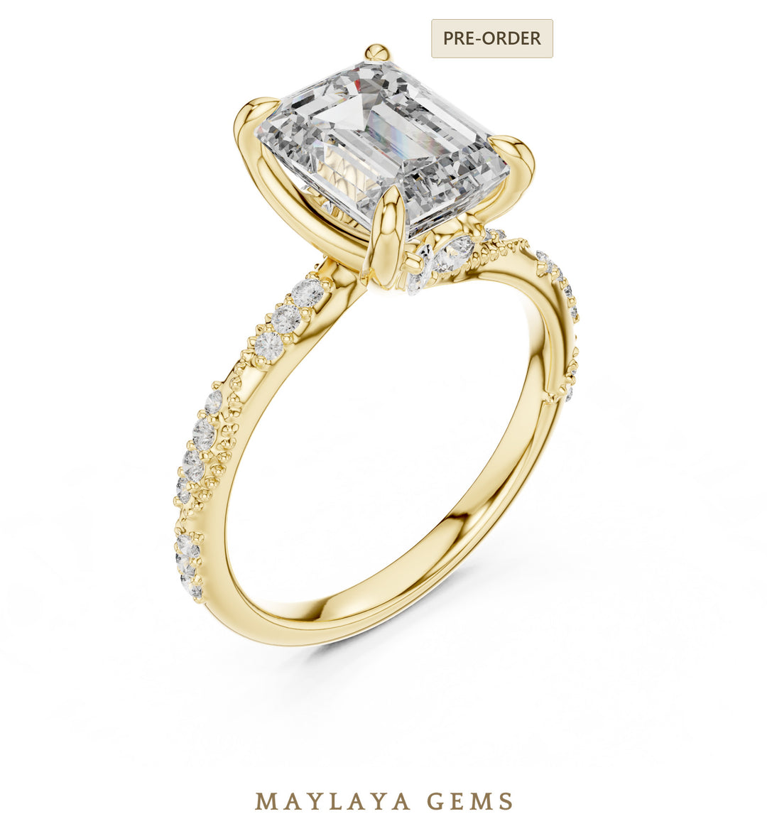 Maylaya Gems emerald curved gallery lab-grown diamond ring in yellow gold