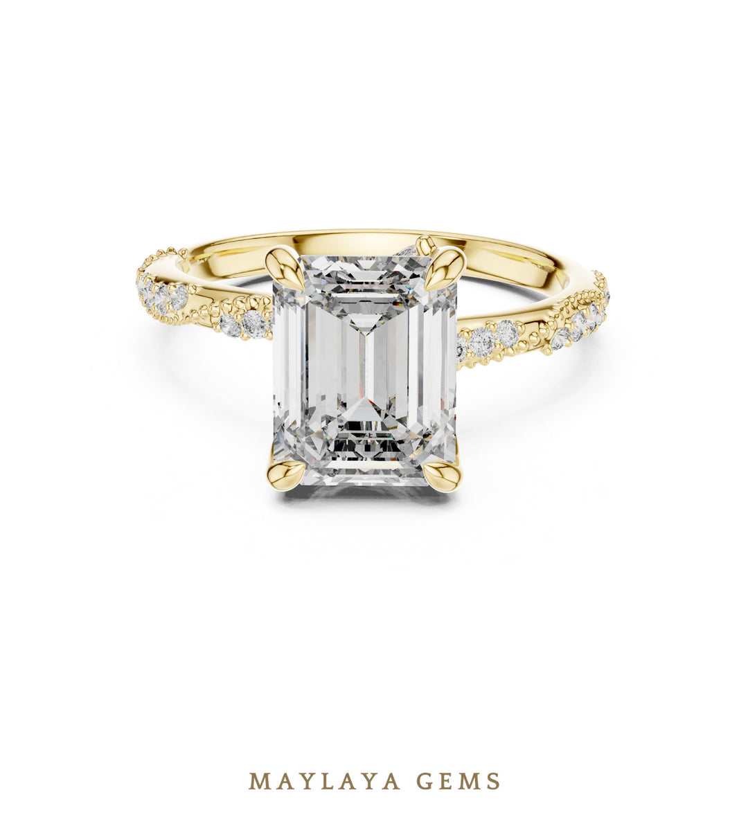 Maylaya Gems emerald curved gallery lab-grown diamond ring in yellow gold
