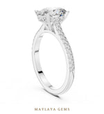 Load image into Gallery viewer, Maylaya Gems oval cathedral pave lab-grown diamond ring in white gold
