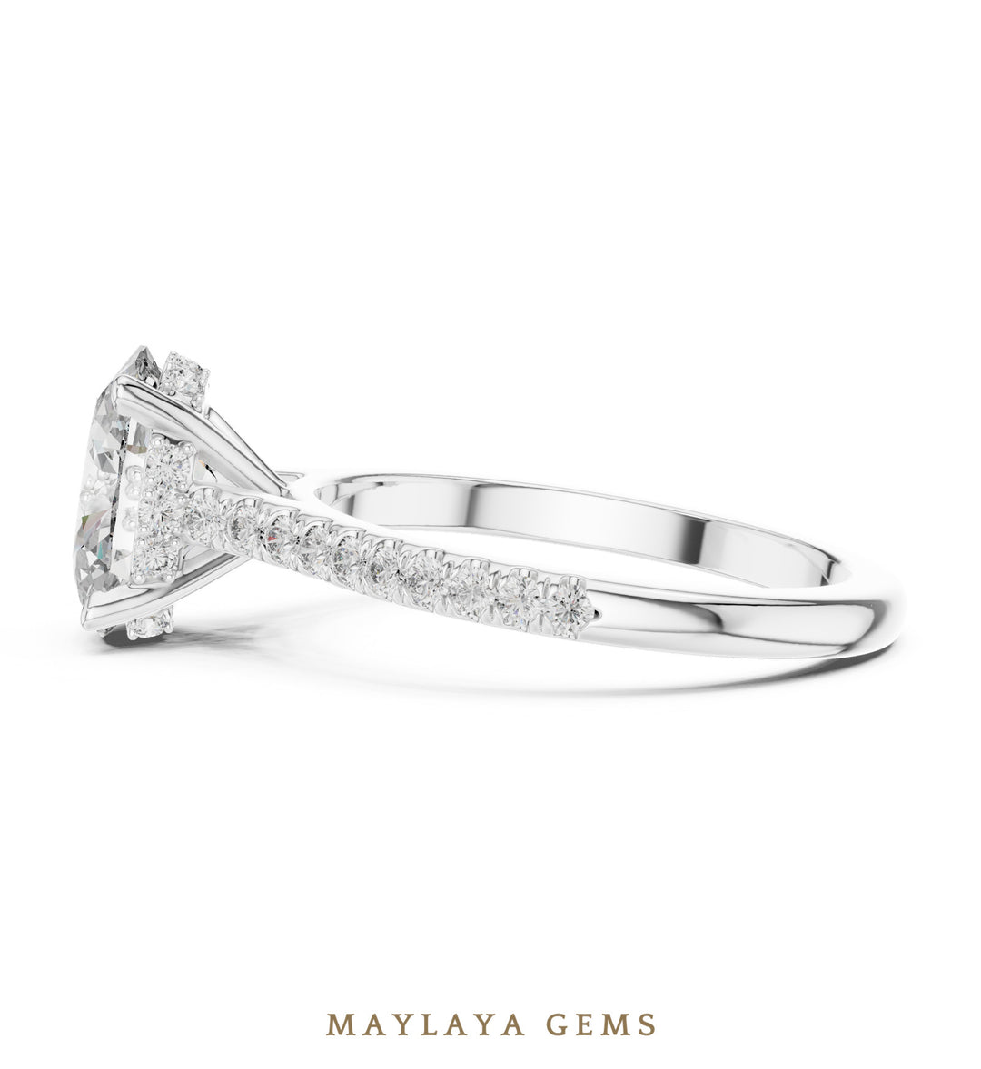 Maylaya Gems oval cathedral pave lab-grown diamond ring in white gold