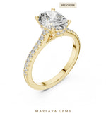 Load image into Gallery viewer, Maylaya Gems oval cathedral pave lab-grown diamond ring in yellow gold

