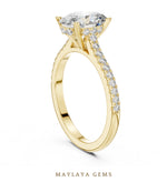 Load image into Gallery viewer, Maylaya Gems oval cathedral pave lab-grown diamond ring in yellow gold
