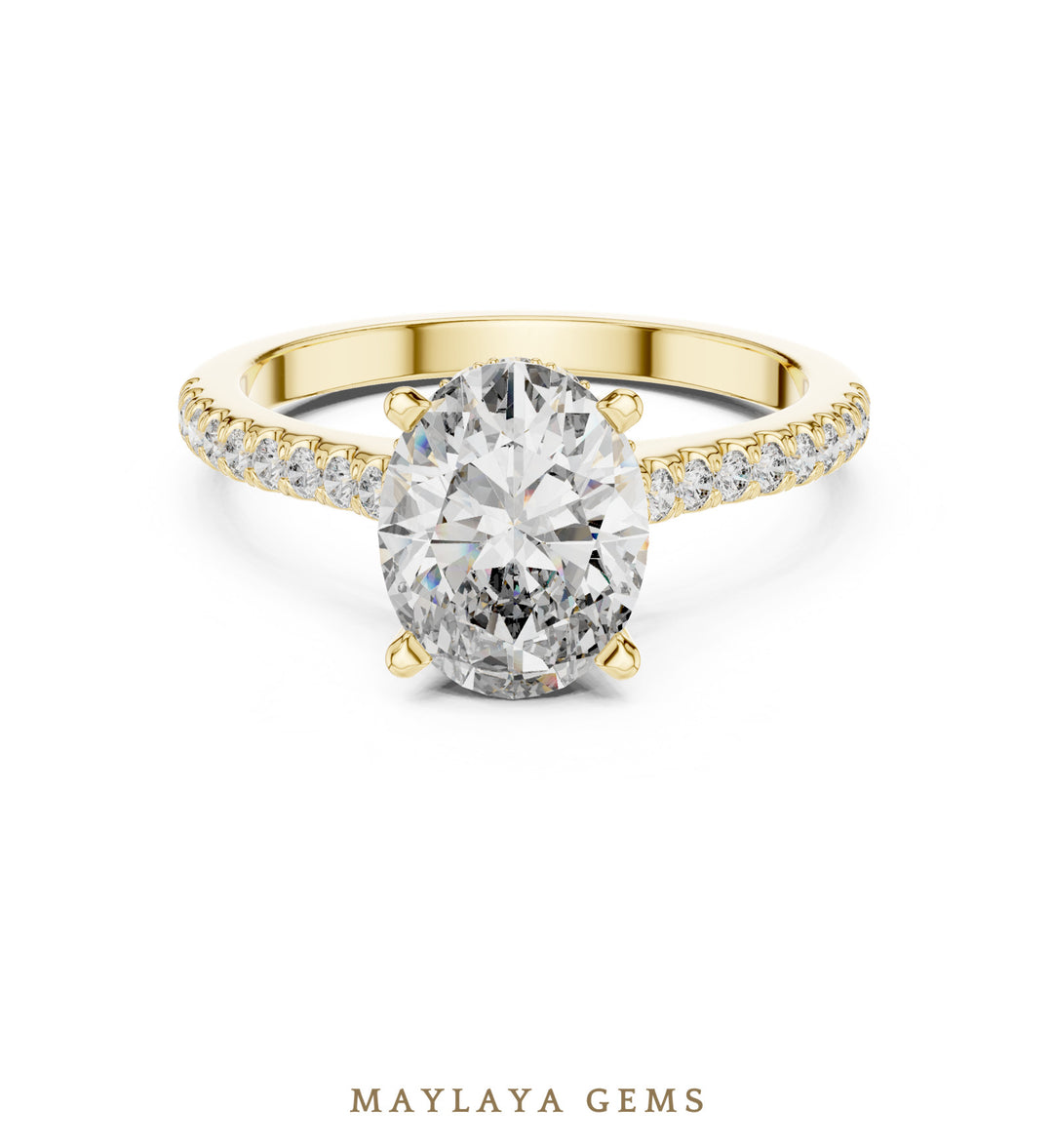 Maylaya Gems oval cathedral pave lab-grown diamond ring in yellow gold