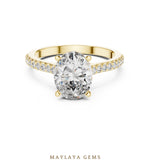 Load image into Gallery viewer, Maylaya Gems oval cathedral pave lab-grown diamond ring in yellow gold
