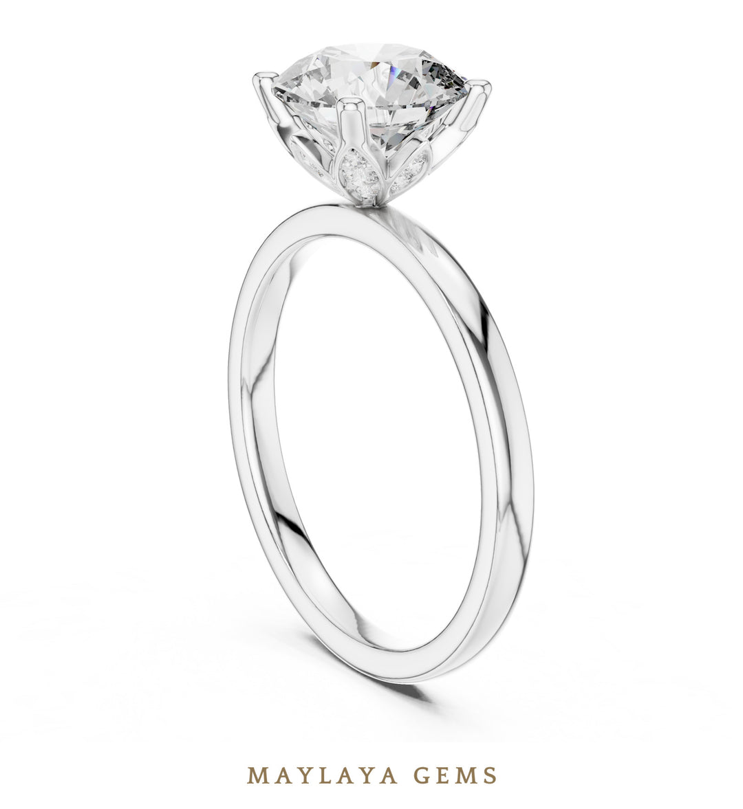 Maylaya Gems round diamond petal lab-grown diamond ring in white gold