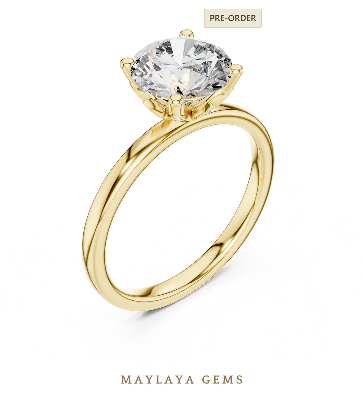 Maylaya gems round diamond petal lab grown diamond ring in yellow gold