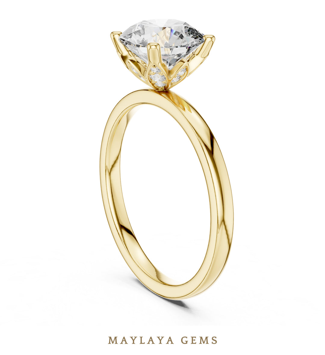 Maylaya Gems round diamond petal lab-grown diamond ring in yellow gold