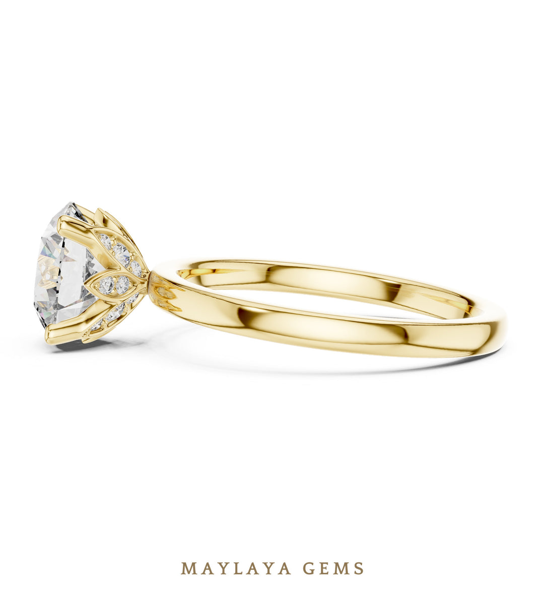 Maylaya Gems round diamond petal lab-grown diamond ring in yellow gold
