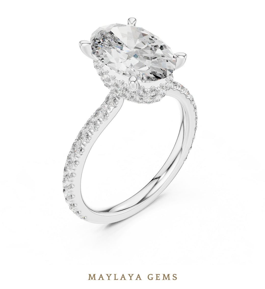 Maylaya Gems elongated cushion double belt lab-grown diamond ring in white gold