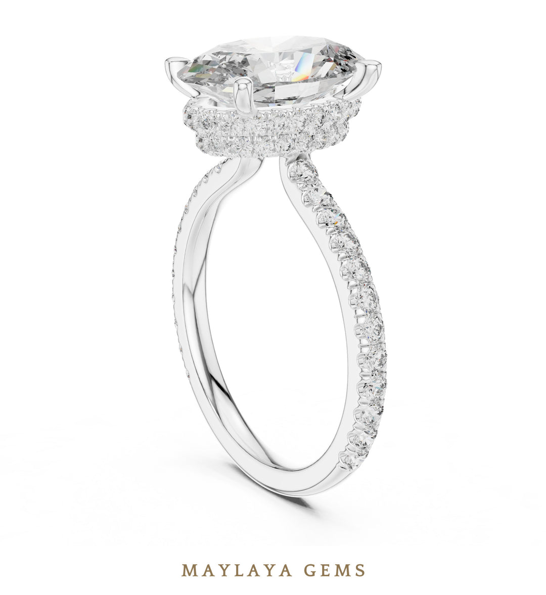 Maylaya Gems elongated cushion double belt lab-grown diamond ring in white gold