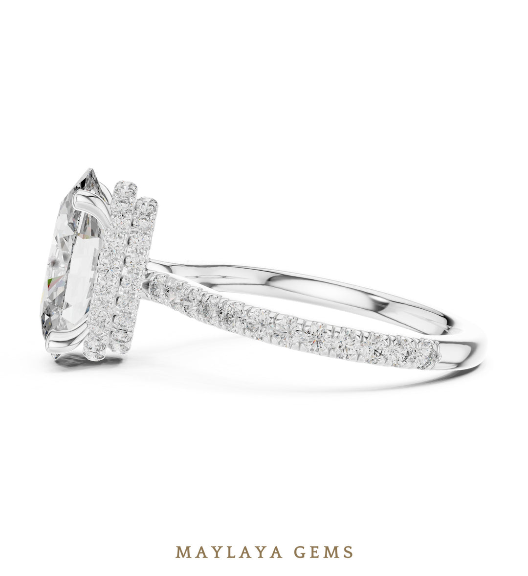 Maylaya Gems elongated cushion double belt lab-grown diamond ring in white gold