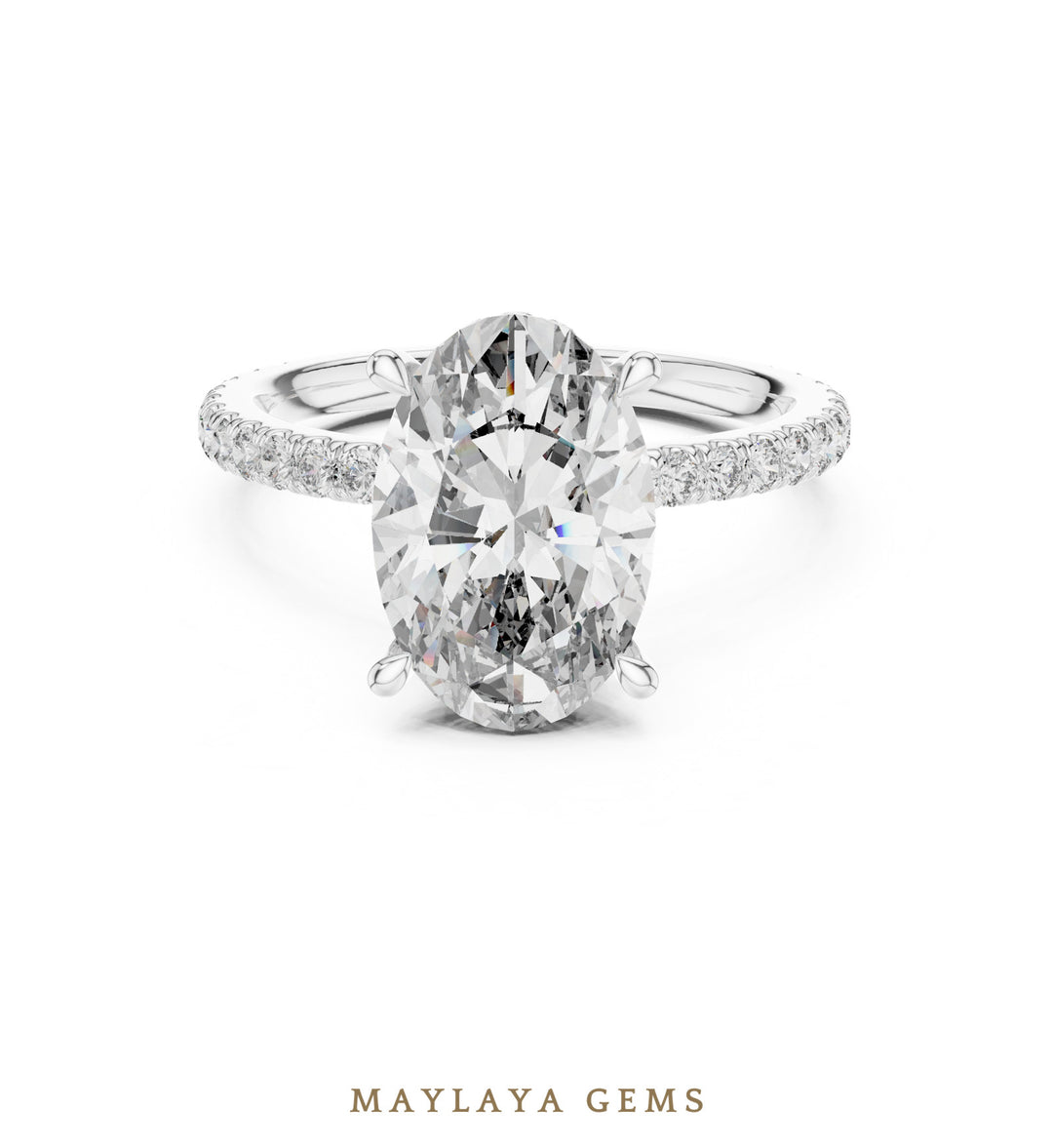 Maylaya Gems elongated cushion double belt lab-grown diamond ring in white gold