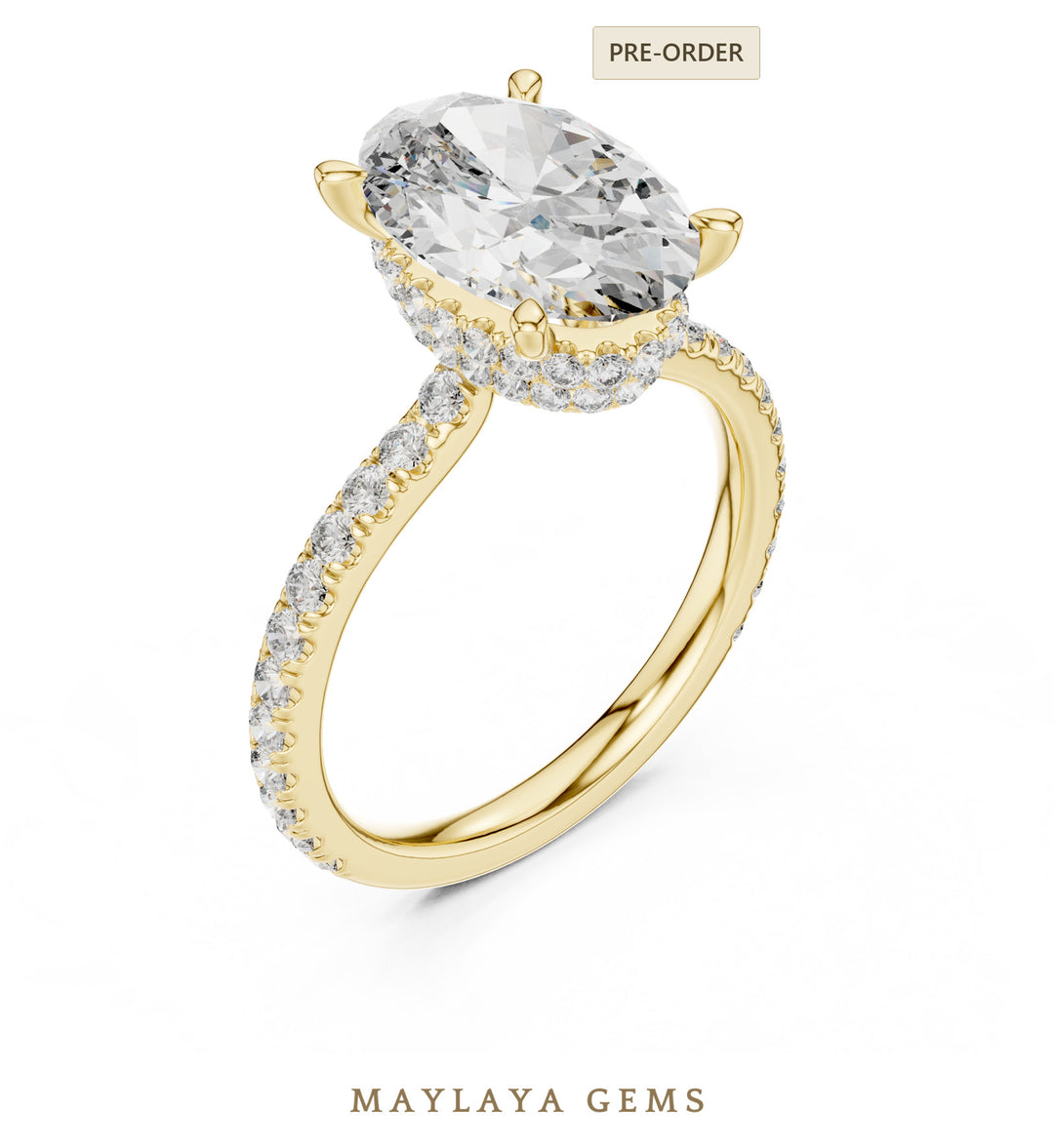 Maylaya Gems elongated cushion double belt lab-grown diamond ring in yellow gold