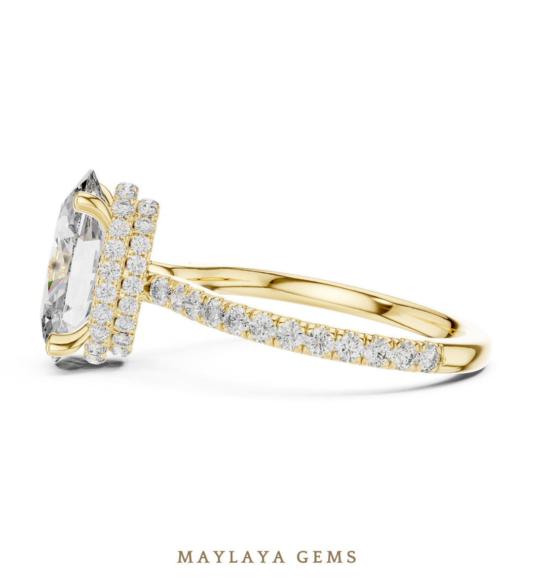 Maylaya Gems elongated cushion double belt lab-grown diamond ring in yellow gold