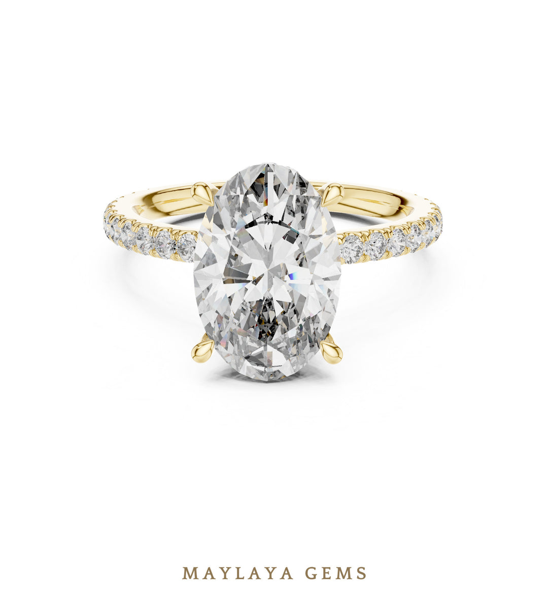 Maylaya Gems elongated cushion double belt lab-grown diamond ring in yellow gold