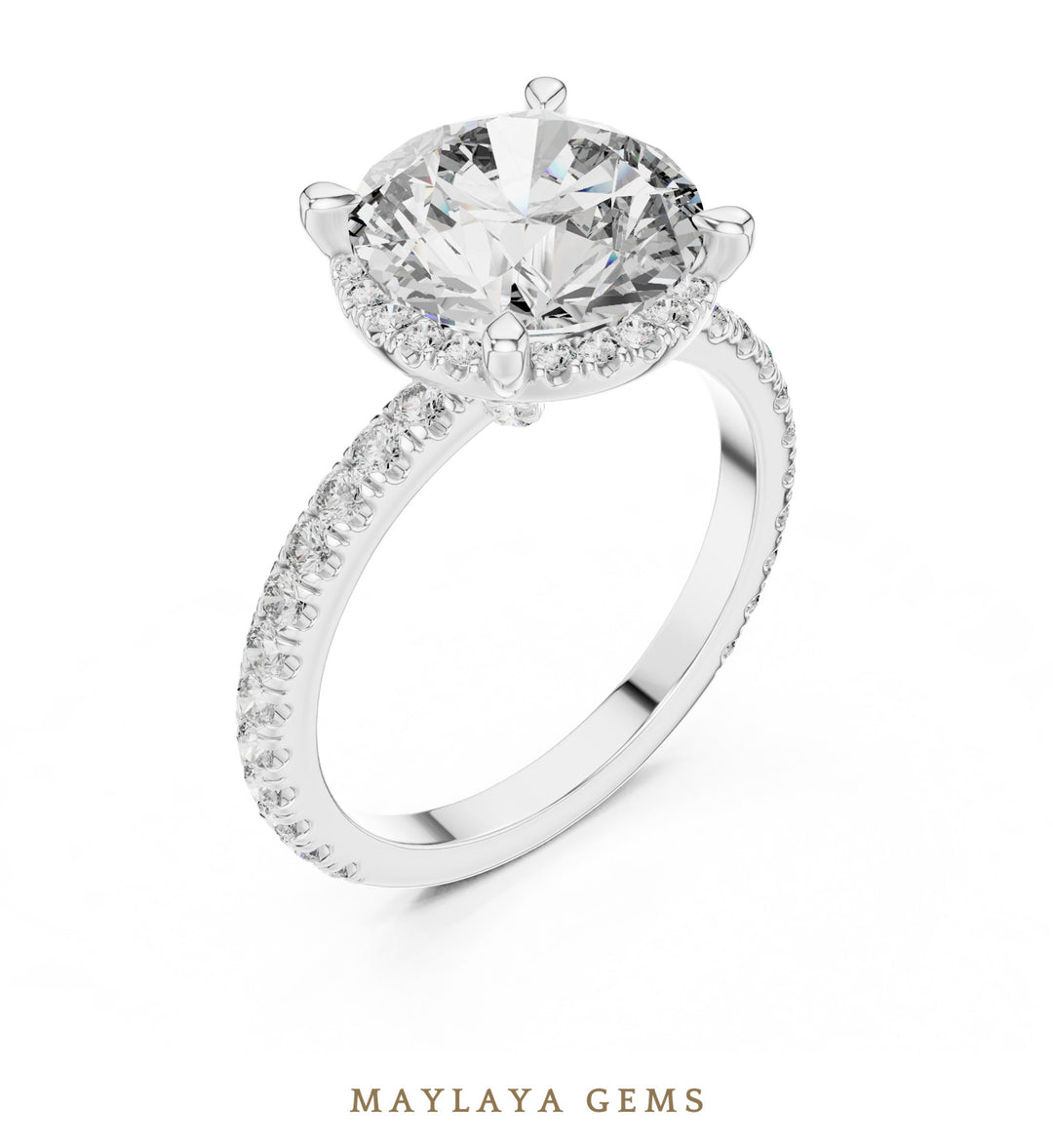 Maylaya Gems round paved gallery lab-grown diamond ring in white gold