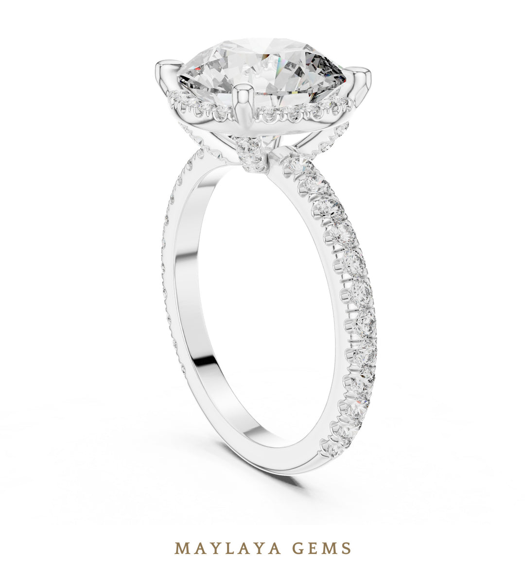Maylaya Gems round paved gallery lab-grown diamond ring in white gold