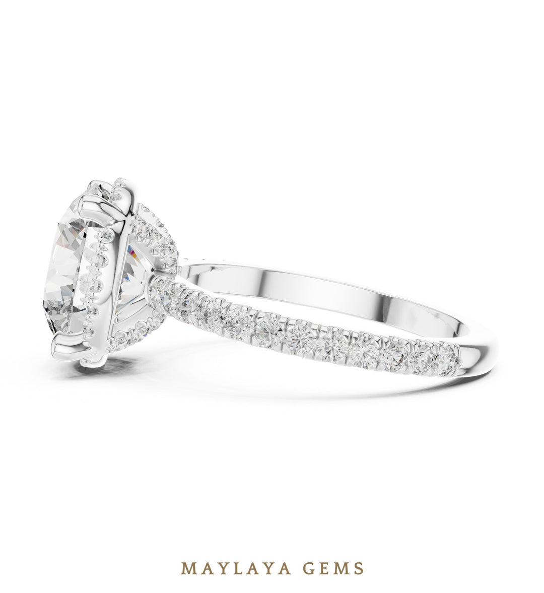 Maylaya Gems round paved gallery lab-grown diamond ring in white gold