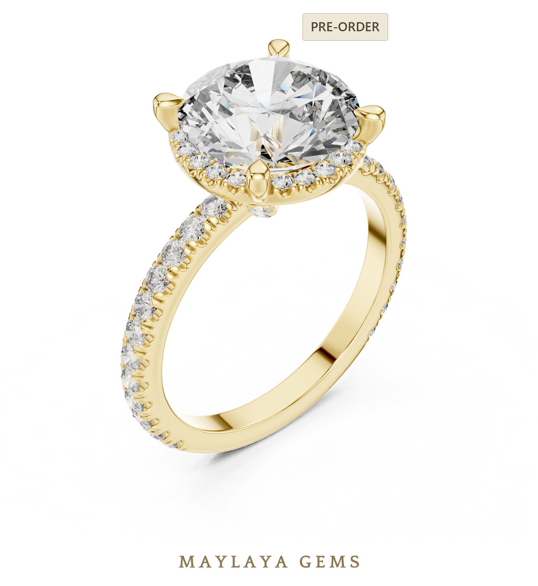 Maylaya Gems round paved gallery lab-grown diamond ring in yellow gold
