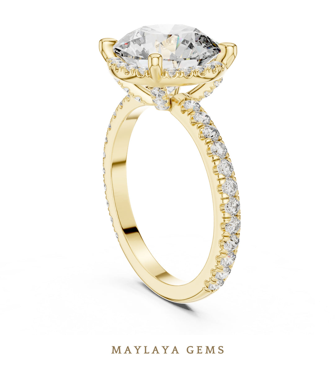 Maylaya Gems round paved gallery lab-grown diamond ring in yellow gold