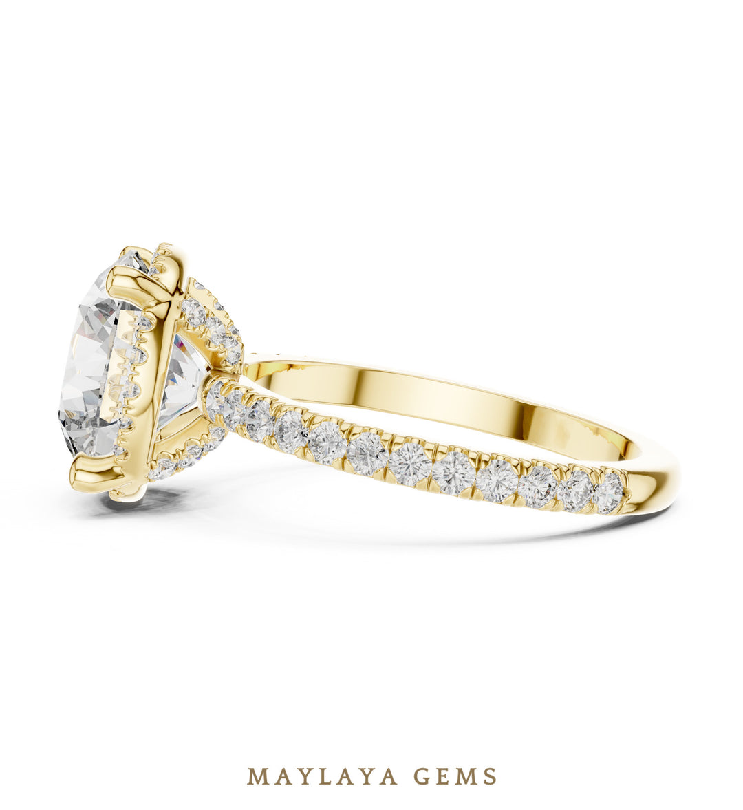 Maylaya Gems round paved gallery lab-grown diamond ring in yellow gold