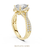 Load image into Gallery viewer, Maylaya Gems pear halo braided pave lab-grown diamond ring in yellow gold
