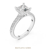 Load image into Gallery viewer, Maylaya Gems princess cathedral pave lab-grown diamond ring in white gold
